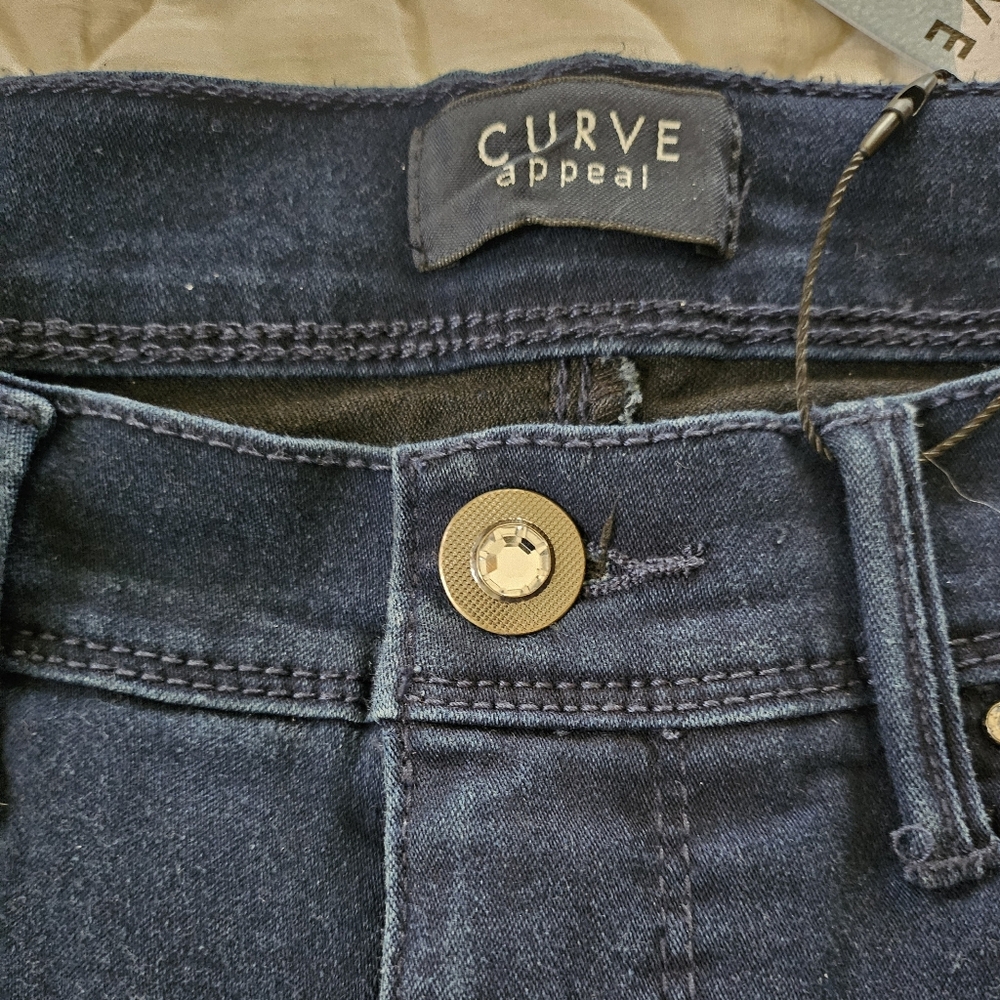 Curve Appeal High Rise Essential Skinny Jeans With Rhinestone Snap Ankles - Picture 6 of 12
